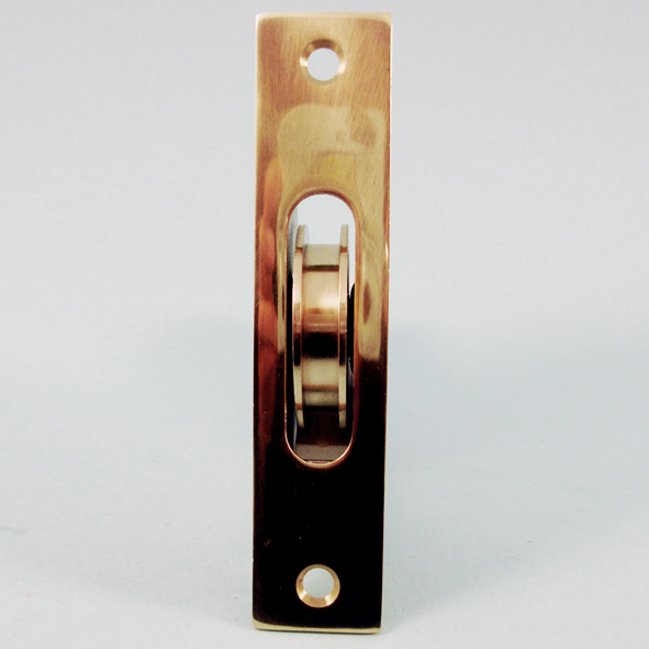 THD271/PB • Polished Brass • Square • Sash Pulley With Steel Body and 44mm [1¾] Brass Ball Bearing Pulley